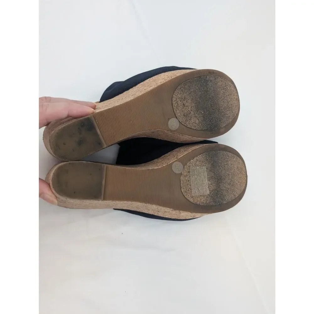 Lucky Brand Marilyn Women's Navy Blue Cork Heel Wedges Size 8 Vacation Beachy